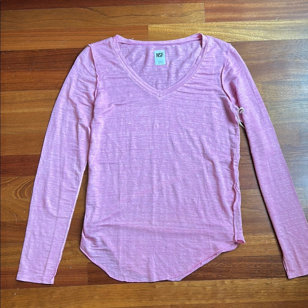NSF NWT Pink Linen V Neck Long-sleeve